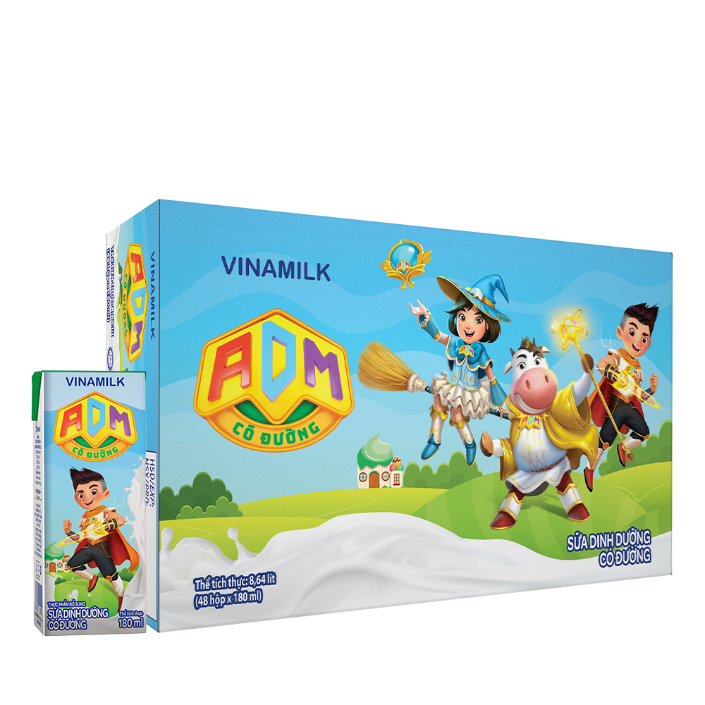 Thùng 48 Hộp sữa tiệt trùng Vinamilk ADM Gold IQ có đường 180ml