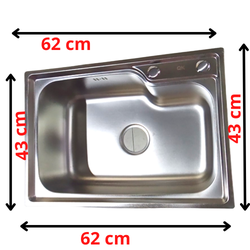 Chậu chén inox 1 hộc kích thước 62x43x23 cm (đầy đủ bộ xả)