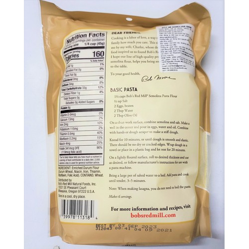 BỘT LÚA MÌ CỨNG SEMOLINA [USA] BOB’S RED MILL Durum Wheat Semolina Flour for Supers Pasta (vaf-hk)