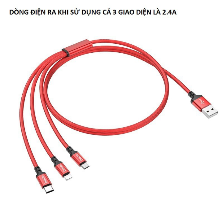 Cáp Sạc Hoco X14  3 Đầu Lightning, TypeC, Micro
