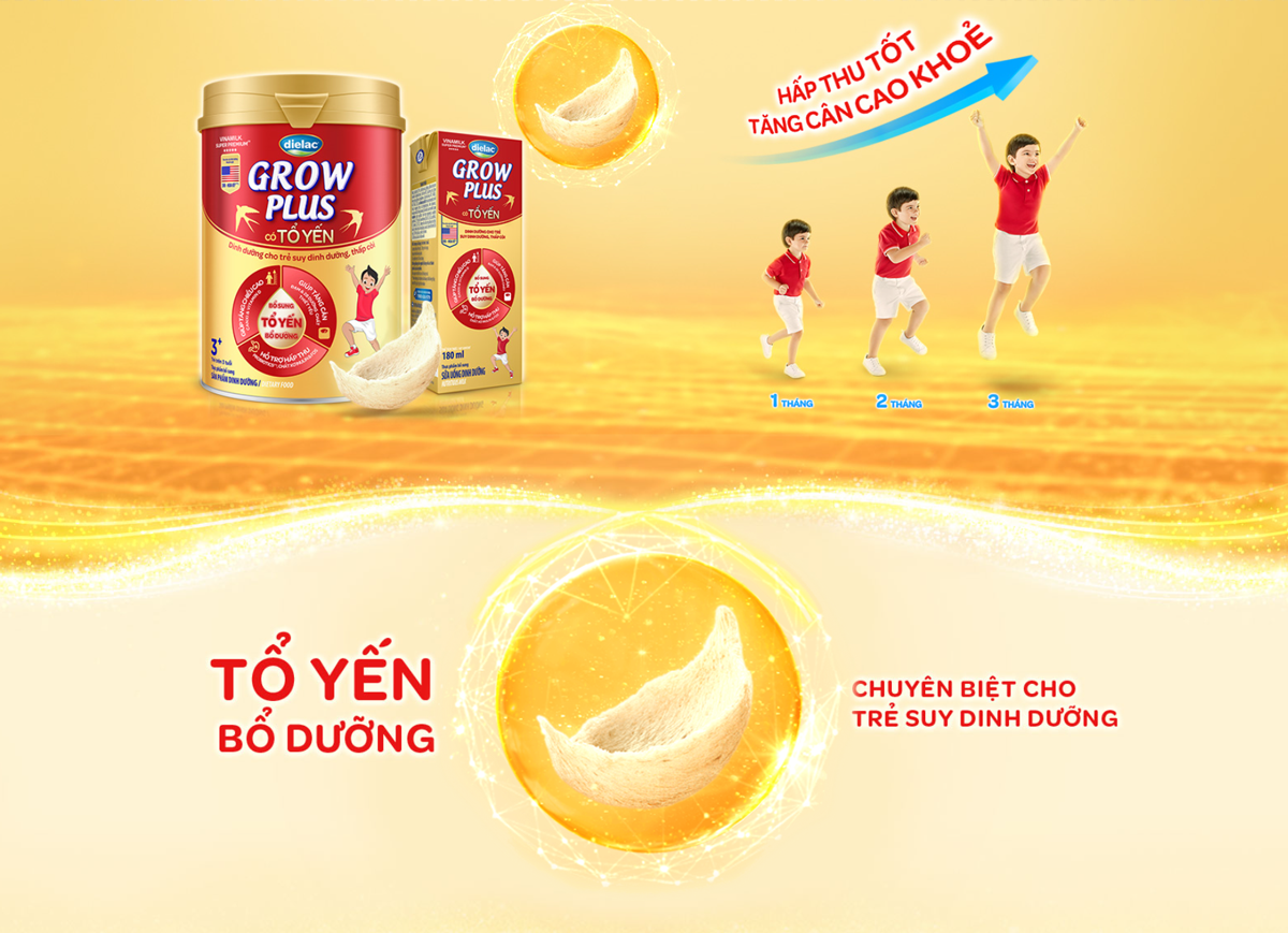 Sữa Bột Vinamilk Dielac Grow Plus có Tổ Yến 850g (cho trẻ trên 3 tuổi) -Hấp thu tốt tăng cân cao khỏe hỗ trợ Trẻ suy dinh dưỡng, thấp còi
