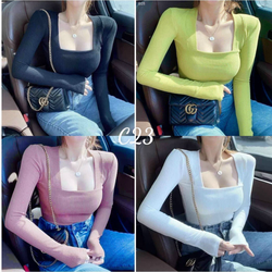 Áo gân nữ cổ vuông body tôn dán thun c23