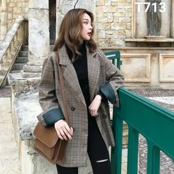 Áo khoác blazer nữ phong cách bố caro hàn quốc dạo phố công sở T713