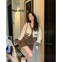 Set đầm thun gân ôm body 2 món gồm váy và áo khoác ngoài G300