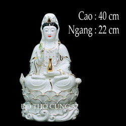 [ Cao 40 cm ] TƯỢNG  QUAN ÂM MEN SỨ BẠCH NGỌC