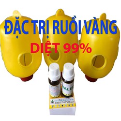 Bộ Sản Phẩm Bẫy Ruồi Vàng Siêu Hiệu Quả gồm 2 lọ và 4 bẫy ruồi vàng