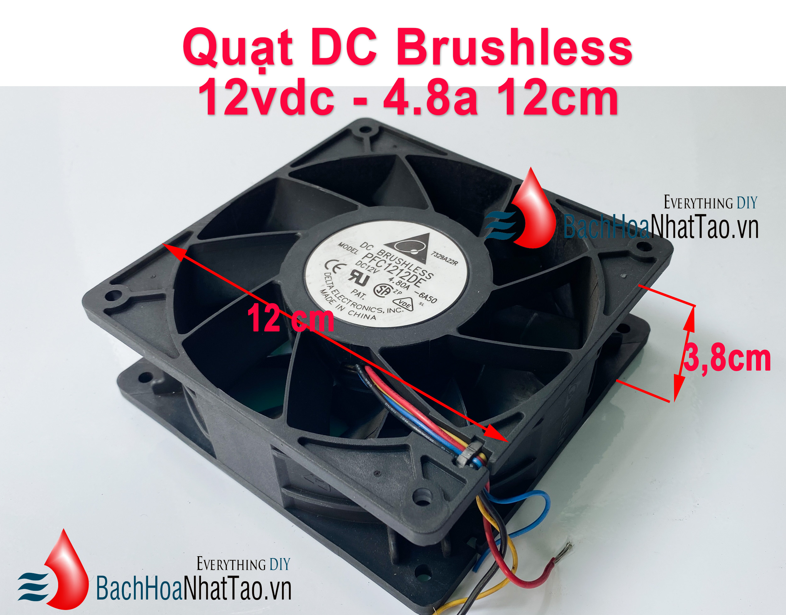 Quạt DC Brushless 12v -12 cm vuông