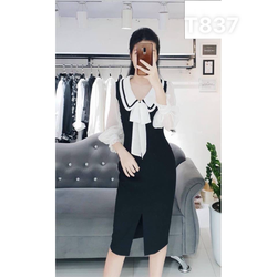 Đầm tay voan nữ dáng xoè cổ bèo cao cấp dự tiệc dạo phố T837