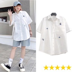 Chính Hãng Freeship  Áo Sơ Mi Nữ Form Rộng Thêu Hình ulzzang  Ảnh Thật/Có sẵn