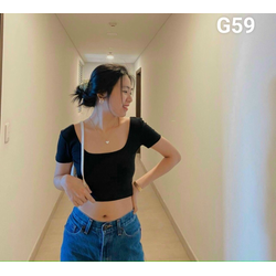 Áo croptop tay ngắn cột dây lưng cột nơ lưng thun lụa g59
