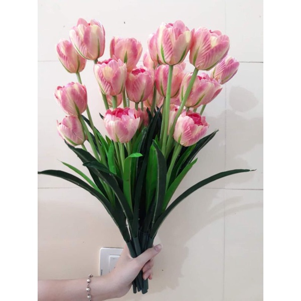 Hình ảnh hoa tulip lụa - hoa tulip giả 3 bông to