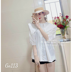 Áo kiểu sơ mi nữ cổ lá nhọn phom dáng rộng thoải mái cotton lụa Ga113