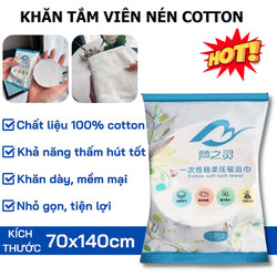 Khăn Tắm Nén Du Lịch Chất Cotton 100% Tiện Lợi Dùng 1 Lần Kích Thước 70cm x 140 cm
