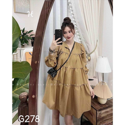 Đầm vintage baby doll dáng xoè cổ bẻ tay dài voan lụa g278