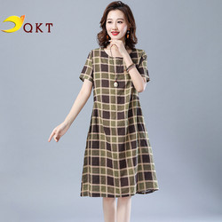 Đầm caro ulzzang dáng suông / Váy vintage dài chất linen mặc đi làm, đi dạo phố QKT Da183