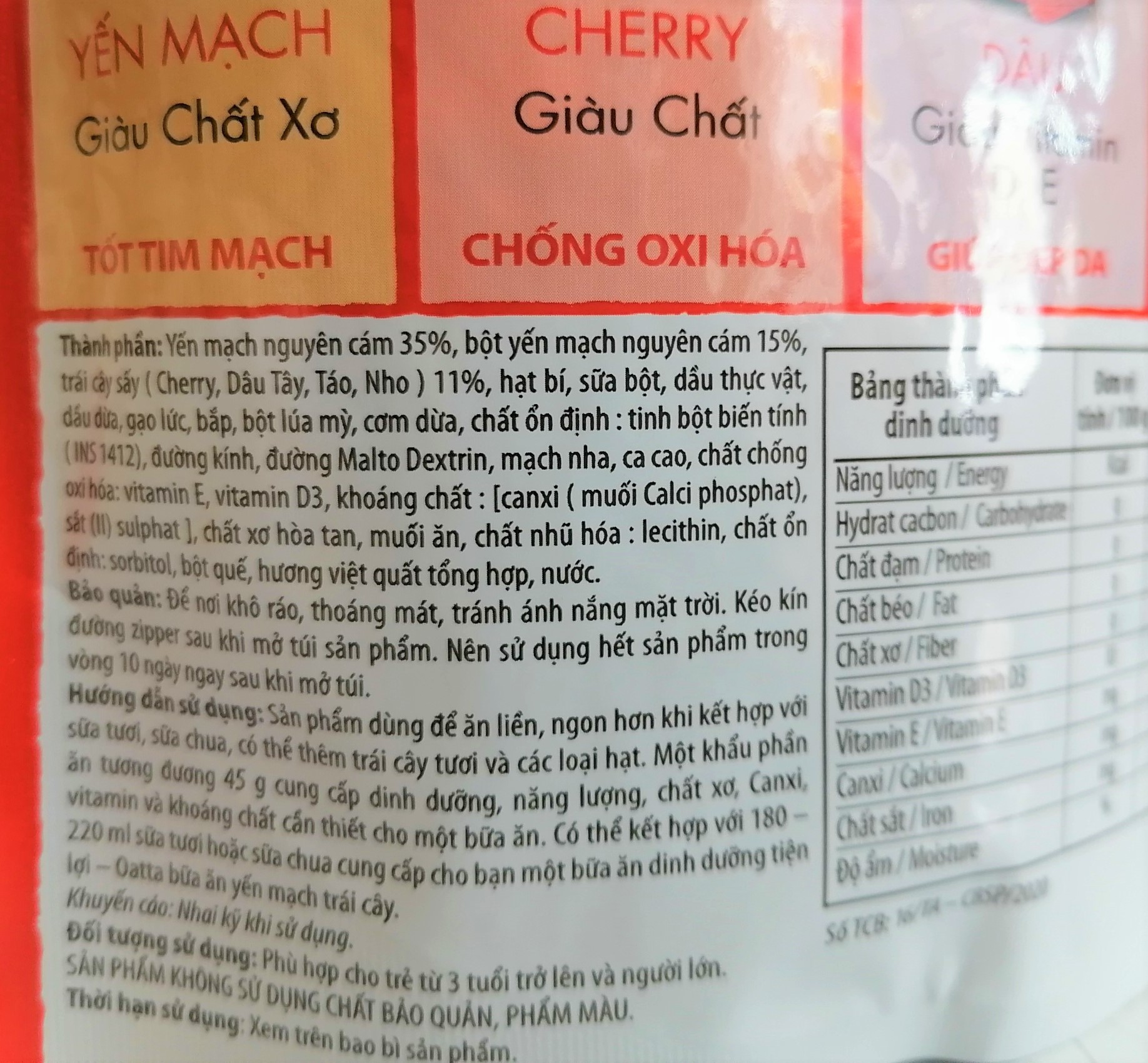 Hình ảnh [Túi 300g – ĐỎ] NGŨ CỐC YẾN MẠCH TRÁI CÂY [VN] OATTA Oats & Fruits Cereals