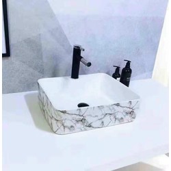 Chậu dương bàn trắng vân đá-lavabo dương bàn