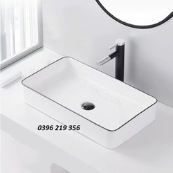 Chậu lavabo chữ nhật dài viền đen-lavabo dương bàn