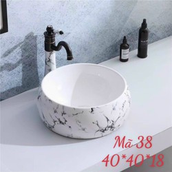 Bồn rửa mặt tròn vân đá-lavabo dương bàn
