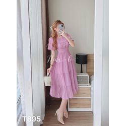 Đầm maxxi xẻ tà đi biển dạo phố tay ngắn cổ tròn xốp nhật T895