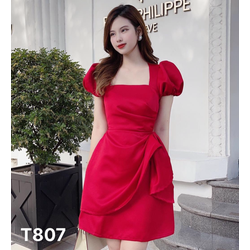 Đầm dự tiệc dạo phố tay phồng tà chéo dáng suông umi T807a