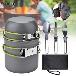 Bộ Nồi Dao Muỗng Nĩa Móc Khóa Phụ Kiện Cắm Trại Dã Ngoại Chất Liệu Hợp Kim Nhôm Chịu Nhiệt Có Tặng Kèm Túi Đựng