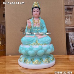 Tượng Quan Âm đá màu xanh 16in cao 41cm