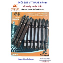 Mũi bắt vít bake 2 đầu bắt vít dài 65mm, hiệu Kapusi, Vỉ 10 cây có nam châm