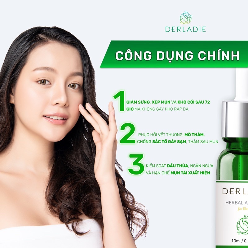 Hình ảnh CHẤM MỤN TINH CHẤT TRÀM TRÀ KHÔ CỒI MỤN NGỪA MỤN SAU 72H DERLADIE HERBAL AMPOULE FOR BLEMISH 10ML