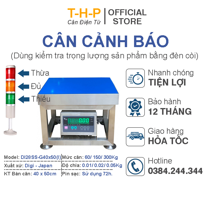 Hình ảnh Cân bàn kiểm tra trọng lượng chống nước DI28SS 60kg/ 100kg/ 150kg /200kg/ 300kg với đèn cảnh báo 3 tầng, KT bàn 40x50cm