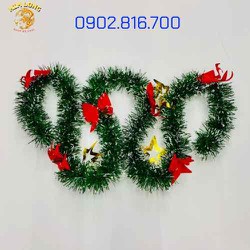 Dây kim tuyến chồn xanh nơ đỏ trang trí cây thông noel