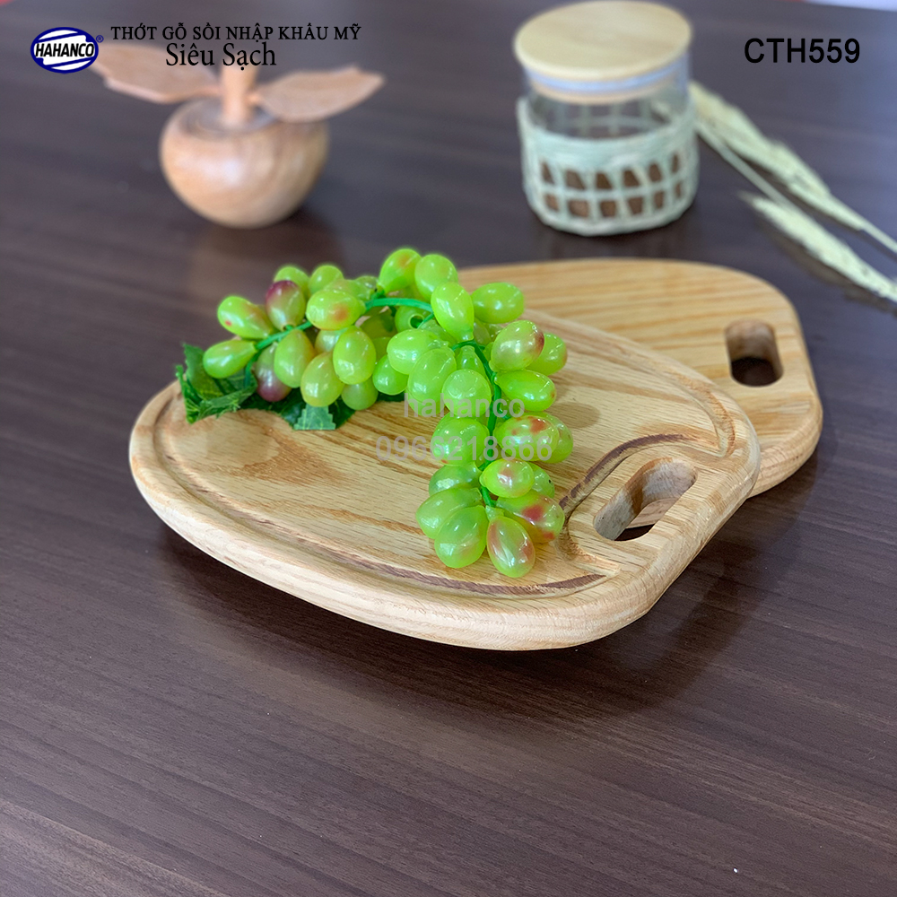 Hình ảnh Thớt Gỗ Sồi Bầu Dục Lỗ Dài/ Có Rãnh Bao Quanh HAHANCO Nhập Khẩu Mỹ (OAK) - CTH559