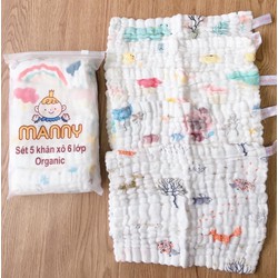 Set 5 Khăn Mặt Xô 6 Lớp  Many Organic Rửa Mặt, Khăn lau mặt cho bé yêu