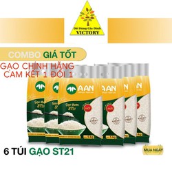 Combo 6 túi gạo Thơm ST21 A AN mỗi túi 5Kg - Đặc sản Sóc Trăng - Thơm hoa lài nhẹ cơm ngọt rất dẻo để nguội vẫn mềm
