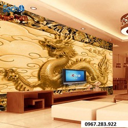 Gạch ốp tường rồng vàng- tranh phong thuỷ