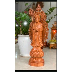 Tượng phật địa tạng vương bồ tát bằng gỗ hương đá kt cao 60  17cm cộng lá chắn hào quang cao tổng 70cm