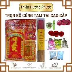 Cúng tam tai cao cấp trọn bộ cho nam nữ gồm gương kiếng cúng nhang tiền vàng nến bánh gạo muối