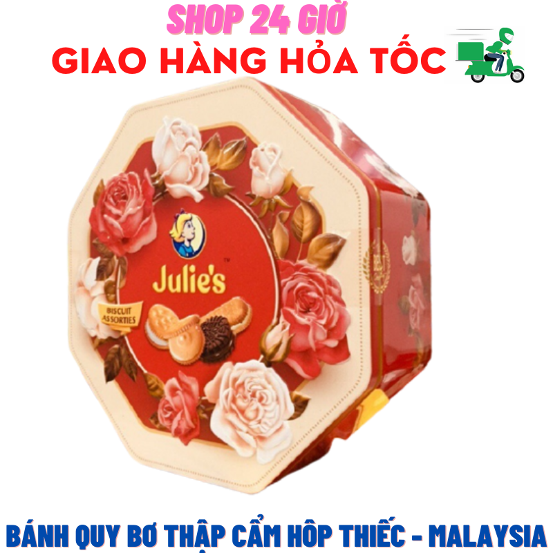 Hình ảnh Bánh Quy Juilies Malaysia hộp thiếc Lục Gíac Có 3 Màu