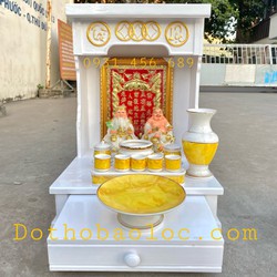 [95] Combo Bộ bàn thờ thần tài gỗ sồi 100% ngang 48cm- Bàn sồi sơn trắng