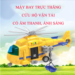 Đồ chơi trẻ em máy bay trực thăng vận tải cứu hộ cỡ lớn có âm thanh và ánh sáng, chất liệu nhựa ABS an toàn