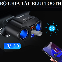 Bộ chia tẩu sạc ô tô nghe nhạc MP3 kết nối bluetooth không dây V5.0 sạc siêu nhanh 4.8A chia từ 1 tẩu sang 2 tẩu