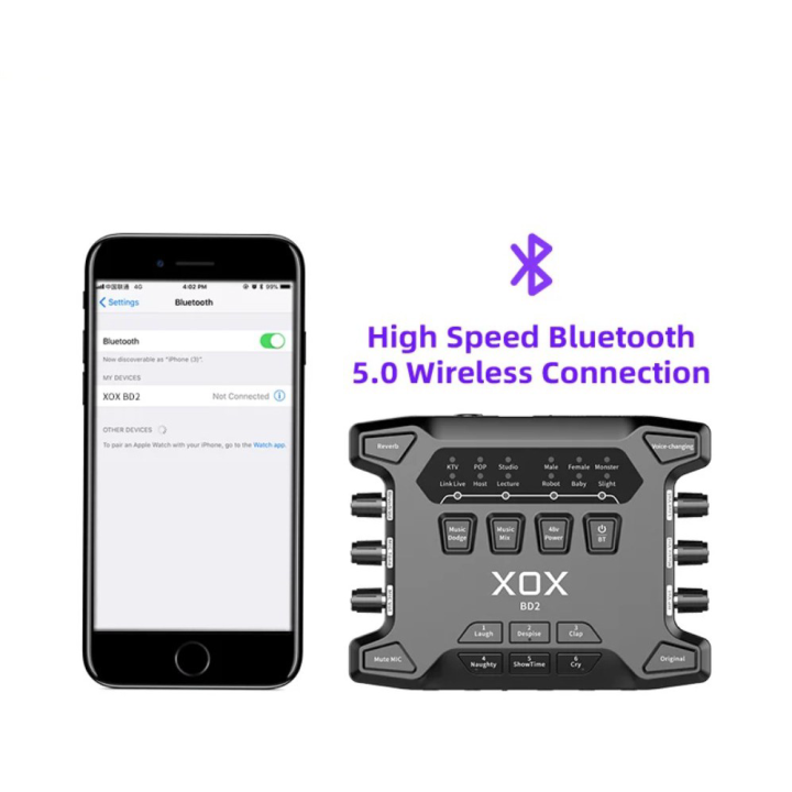 Hình ảnh Sound card XOX BD2 - Lấy nhạc bằng bluetooth 5.0 - Tích hợp nguồn 48V, hiệu chỉnh độ nhạy, âm lượng cho micro dễ dàng