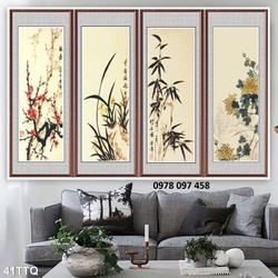 Tranh 3D tứ quý tùng cúc trúc mai