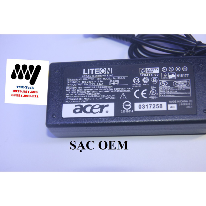 Hình ảnh (SẴN KHO) Sạc laptop Acer 19V - 3.42A -Kèm Dây nguồn - New BH12T - SHOP BÁN HÀNG UY TÍN