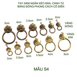 01 Núm tay nắm ngăn kéo bàn, tủ, cửa đa năng bằng hợp kim đồng đặc phong cách cổ điển, mẫu S4