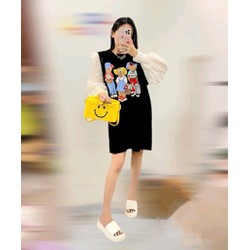 Đầm Thun Nữ 3 Gấu Phối Tay Phồng Hot, Thun Cotton Co Giãn Thoải Mái