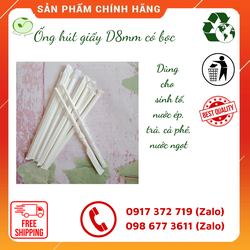 Combo 1000 Ống Hút Giấy Có Màng Bọc Phi 8 x197mm Để Uống Sinh Tố, Thức Uống Đá Xay Dùng Cho Nhà Hàng, Khách Sạn, Quán Cafe.