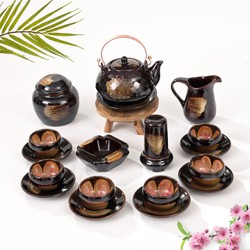 Bộ ấm chén men hỏa biến hoa nở trong lòng gốm sứ bát tràng