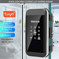 Khóa cửa kính thông minh điện tử mở bằng App điện thoại kết nối bluetooth, mã số và thẻ IC
