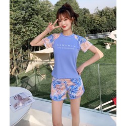 Bộ đồ bơi bikini nữ hai mảnh kín đáo đi tắm biển giấu bụng áo cộc tay - B.28